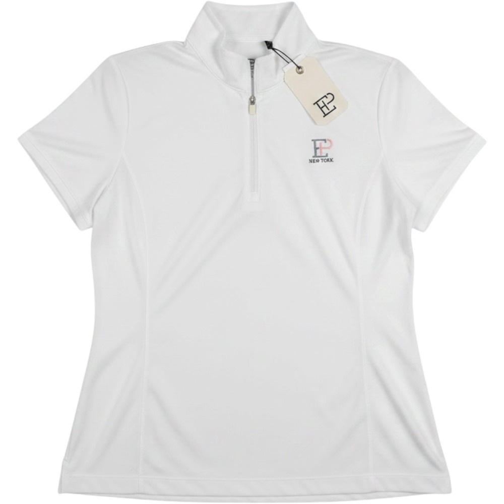 EP New York Golf Polo Womens M White Quarter Zip Mock Neck Pink/Gray Logo NEW